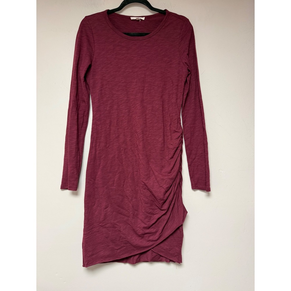 Wasabi + Mint Ruched Tulip Hem Dress Womens Medium Burgundy Excellent Slub‎ Knit